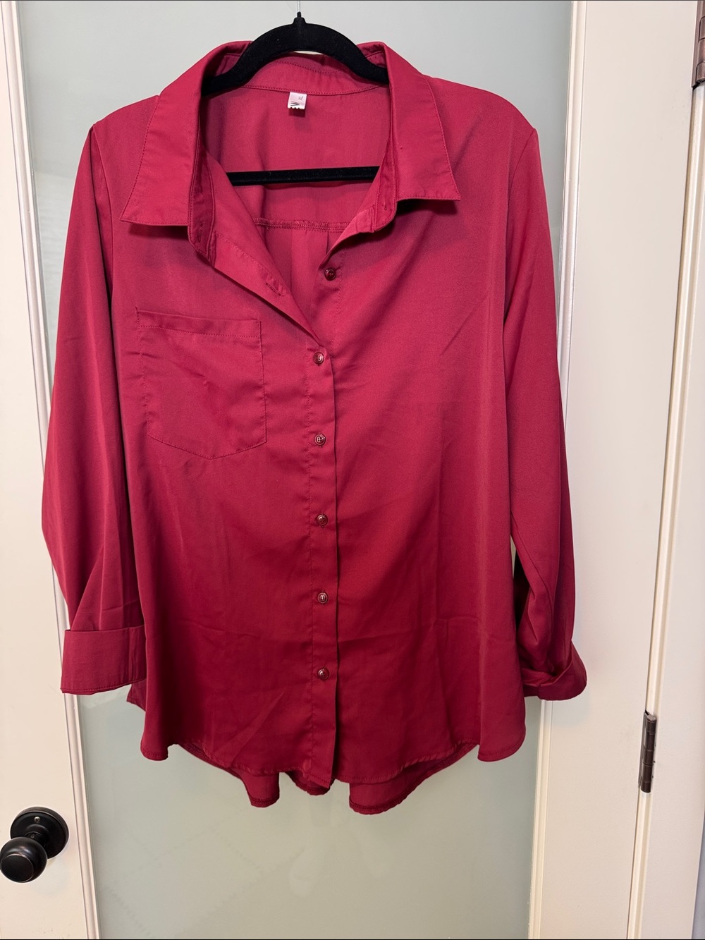 Everyday Button-Front Blouse in Deep Rose